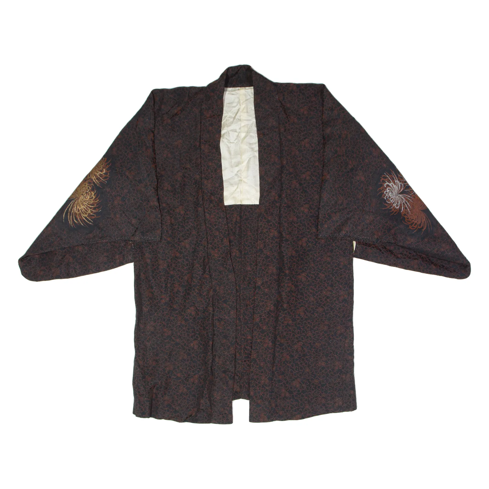 Traditional Japanese Kimono Womens Jacket Black Floral ONE SIZE