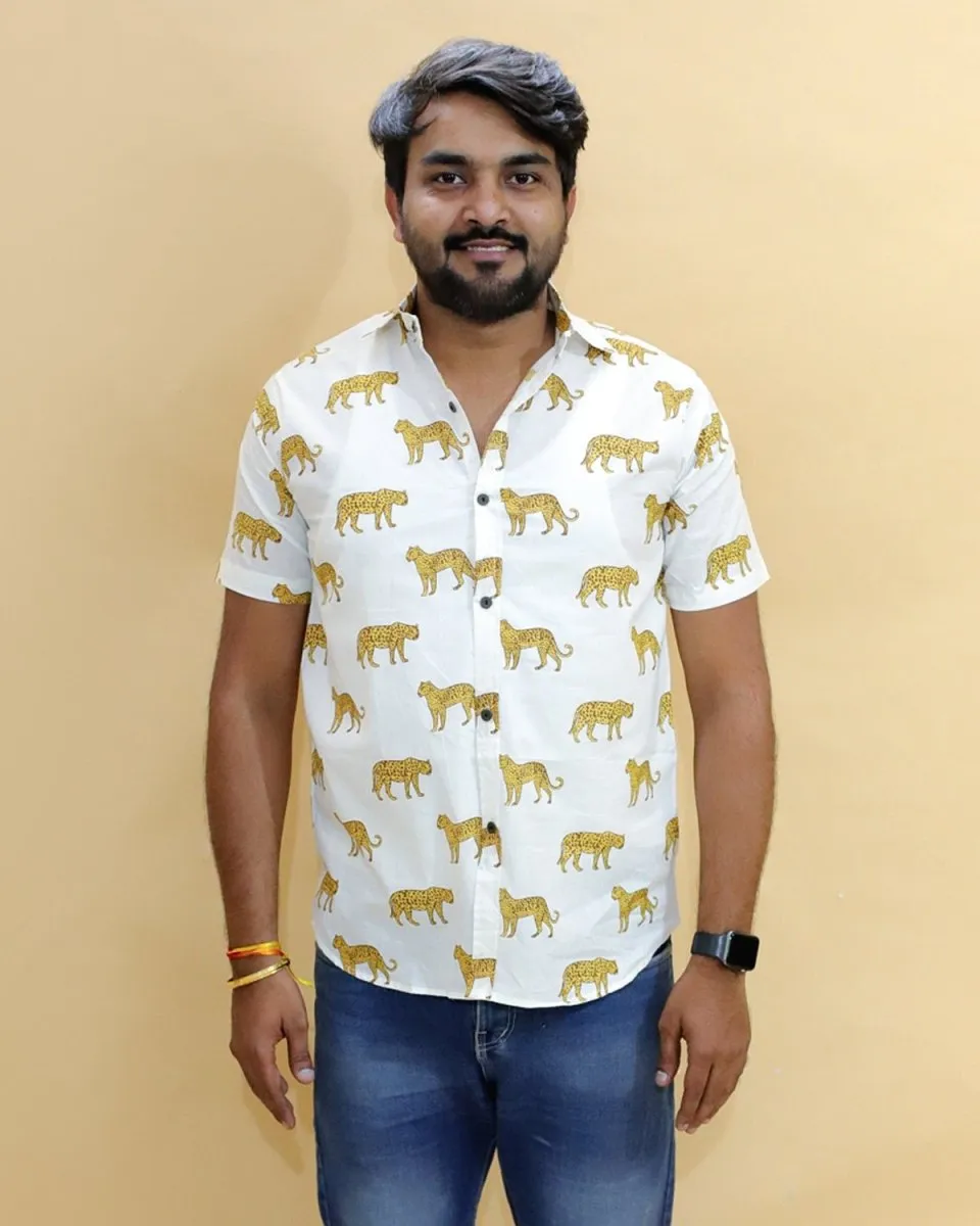 Twinning Combo-White Leopard Print Mens And Boys Shirt