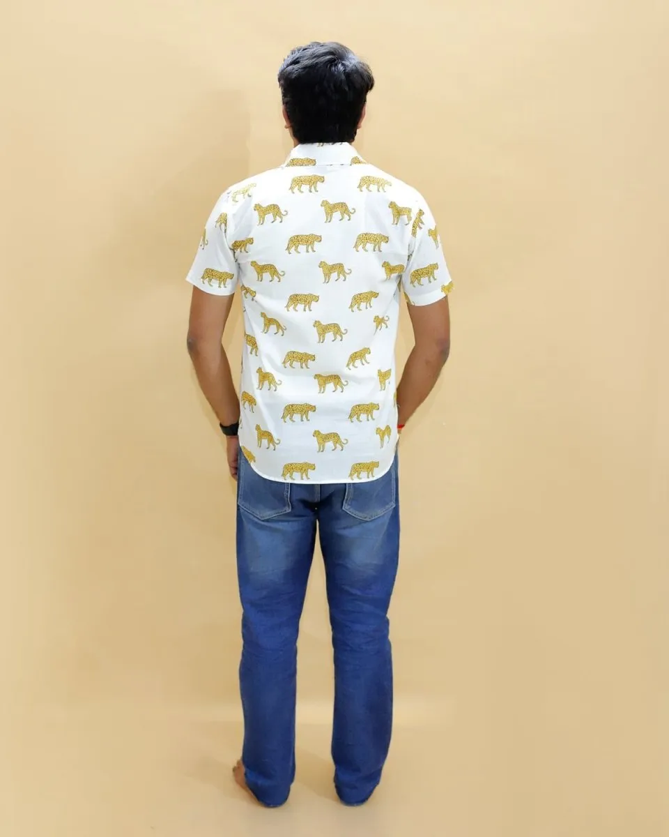 Twinning Combo-White Leopard Print Mens And Boys Shirt