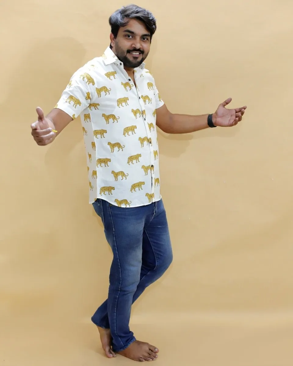 Twinning Combo-White Leopard Print Mens And Boys Shirt