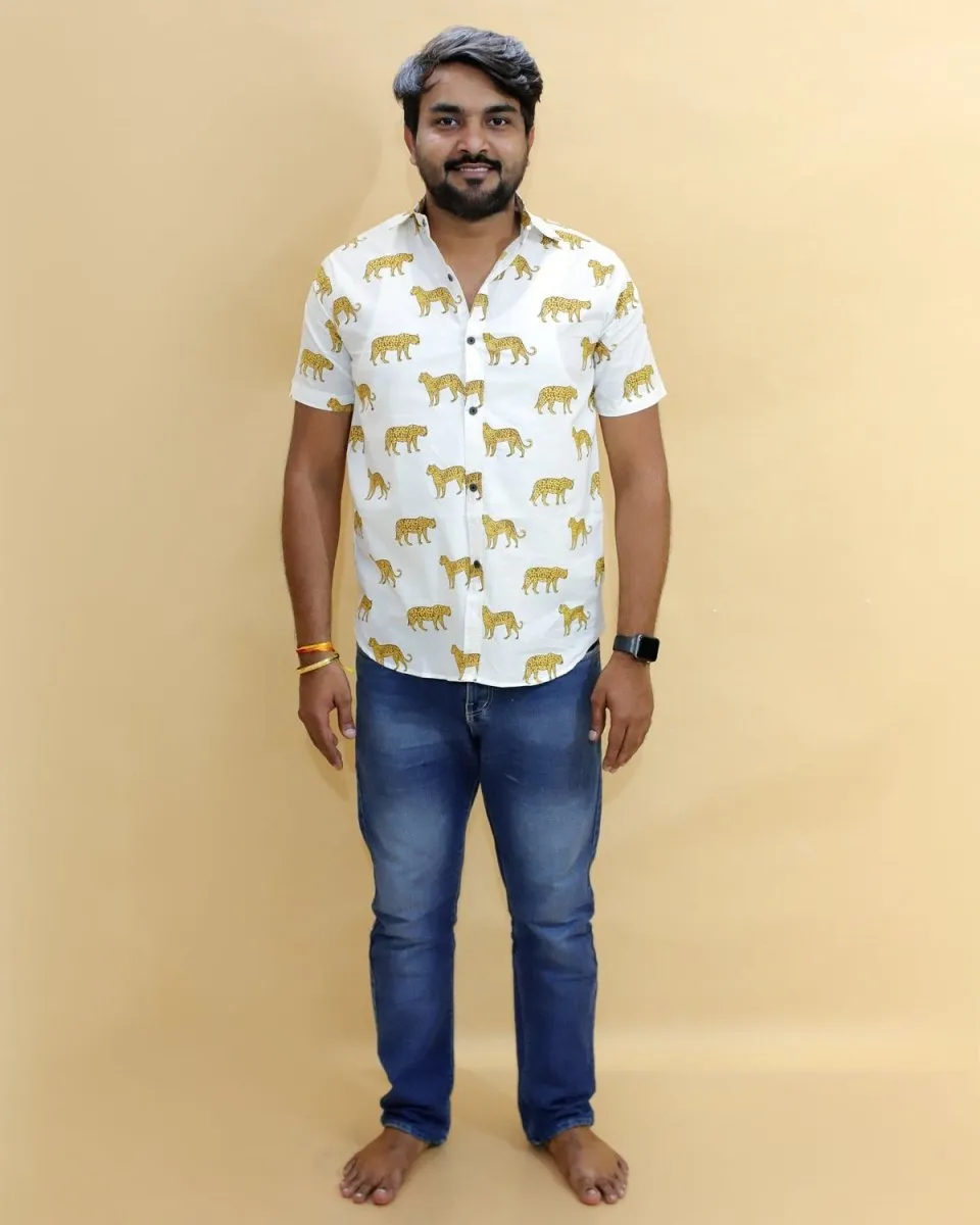 Twinning Combo-White Leopard Print Mens And Boys Shirt