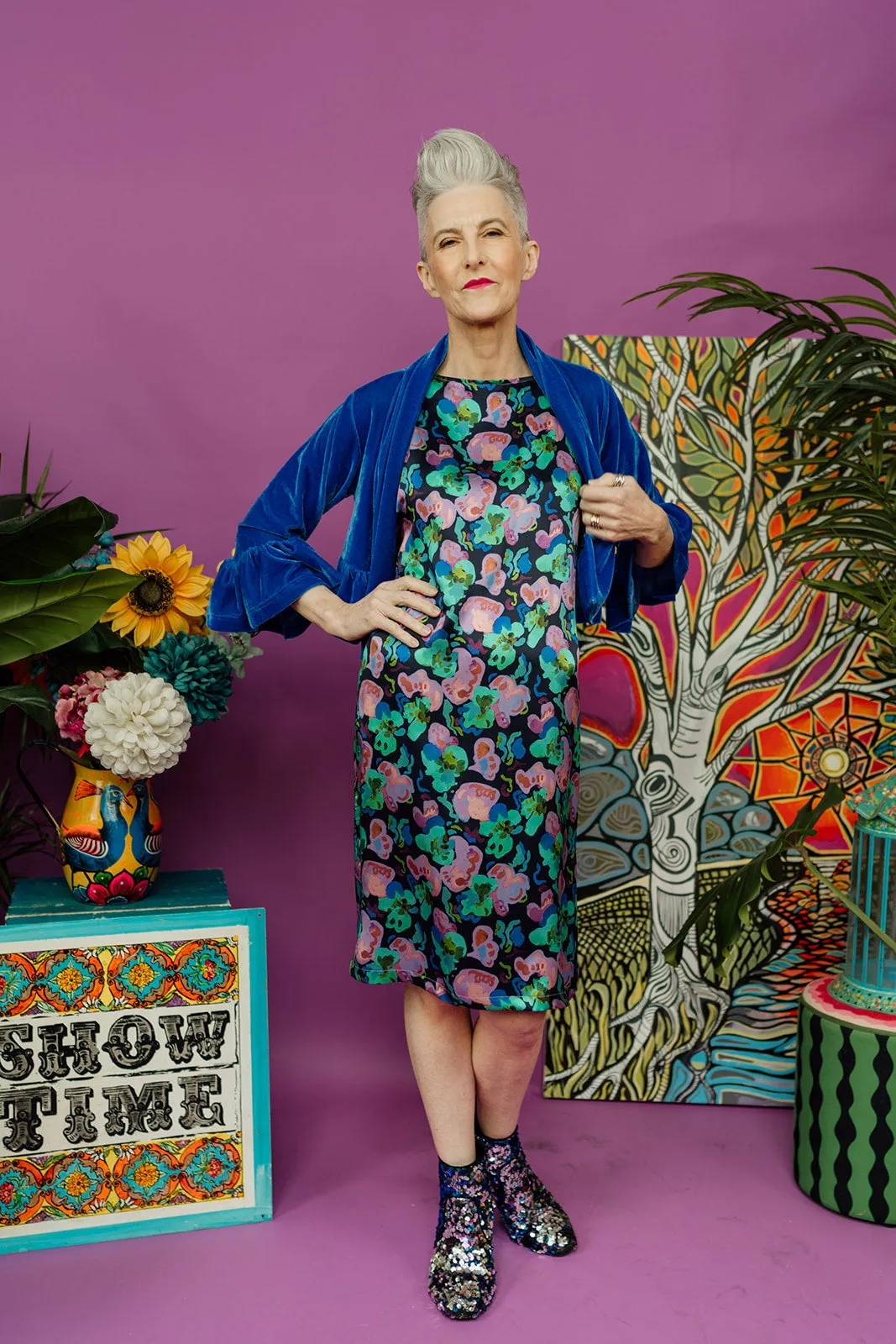 Velvet Ruffle Bolero in Cornflower Blue