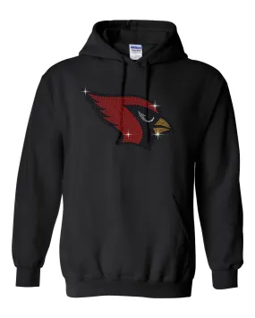Westwood Cardinals Black Heavy Blend Hooded Sweatshirt w/ Spangle Cardinal Bird Design