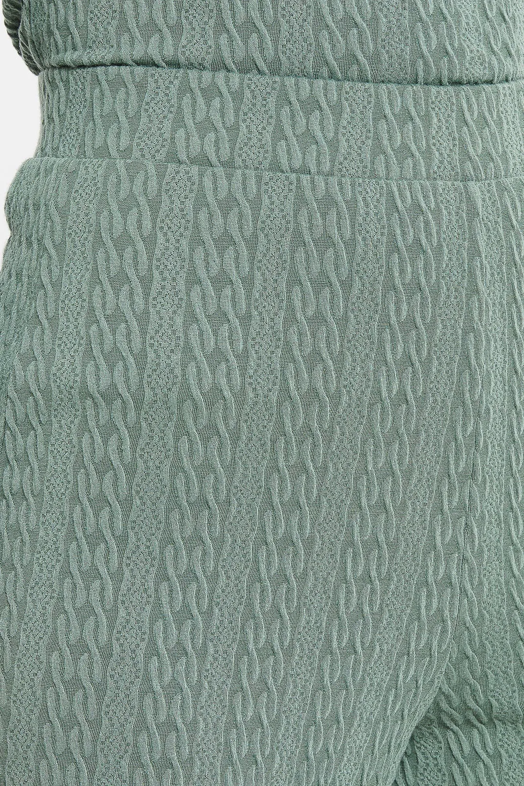 Women Teal Wide Leg Textured Trousers