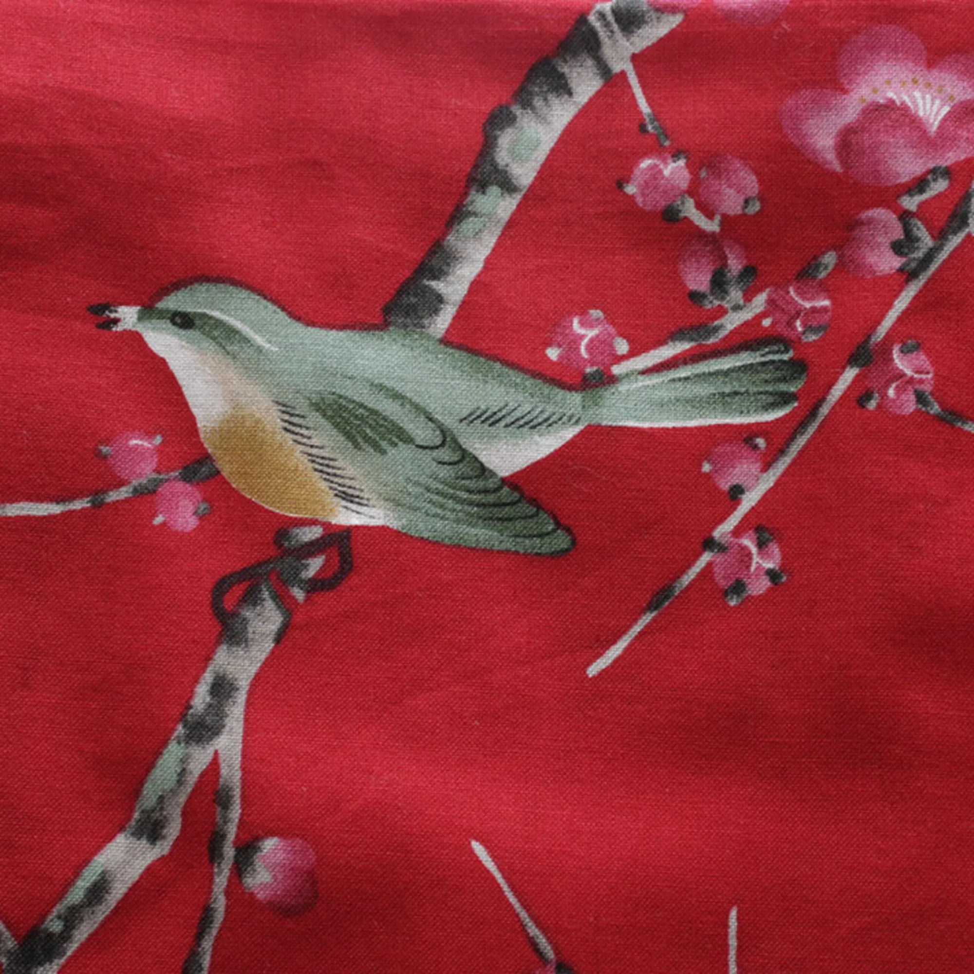 Women's Happi Coat: Kimono Robe - Plum & Bush Warbler Red