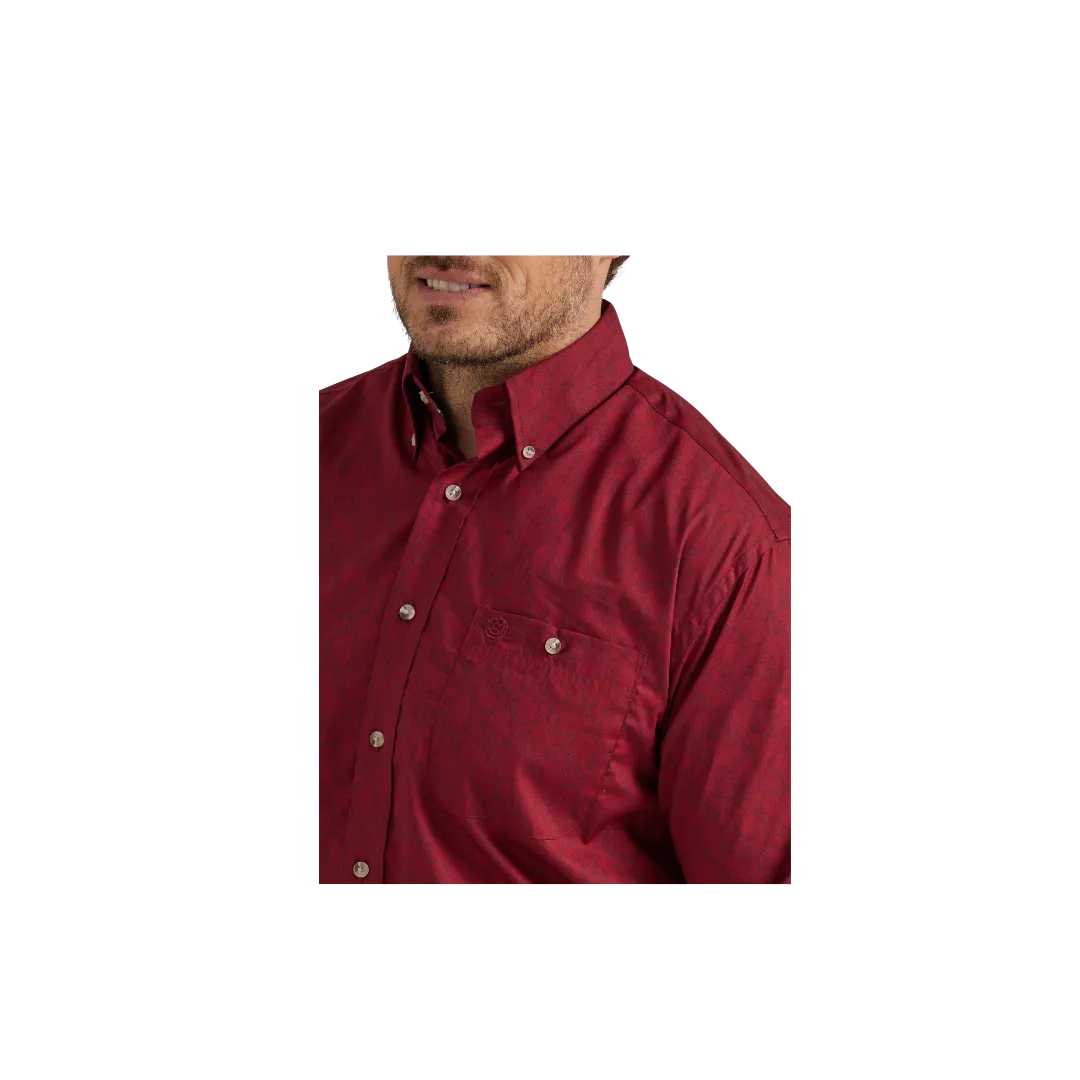 Wrangler Men's George Strait Deep Crimson Relaxed Fit Long Sleeve Red Shirt