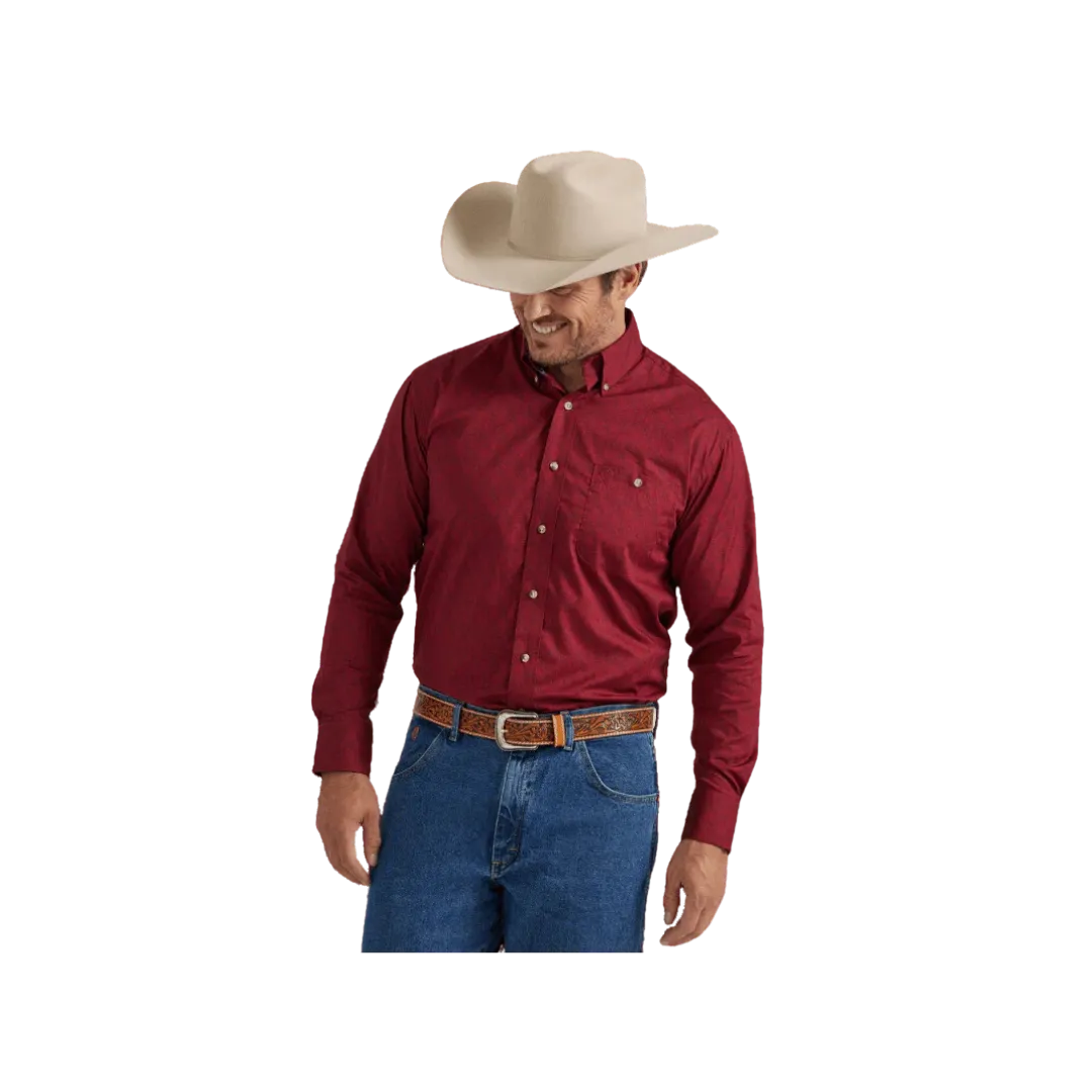 Wrangler Men's George Strait Deep Crimson Relaxed Fit Long Sleeve Red Shirt