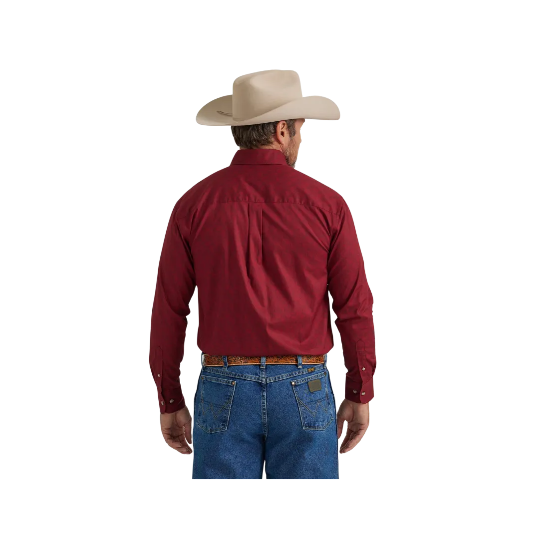 Wrangler Men's George Strait Deep Crimson Relaxed Fit Long Sleeve Red Shirt