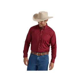 Wrangler Men's George Strait Deep Crimson Relaxed Fit Long Sleeve Red Shirt