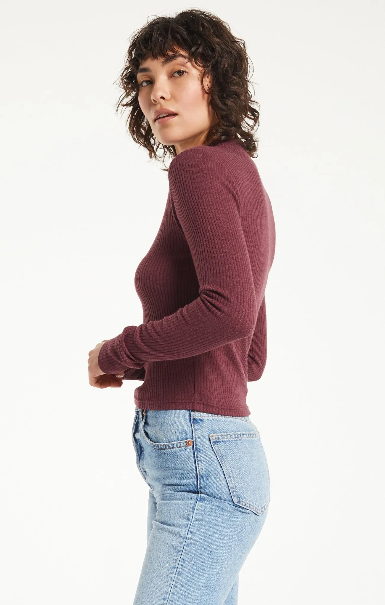 Z Supply Clarke Rib L/S Top - Crimson