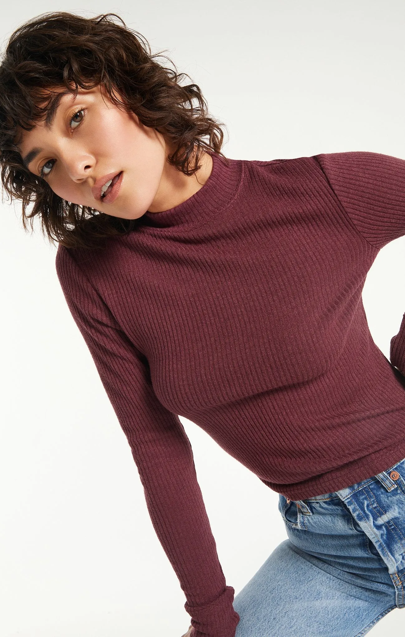 Z Supply Clarke Rib L/S Top - Crimson